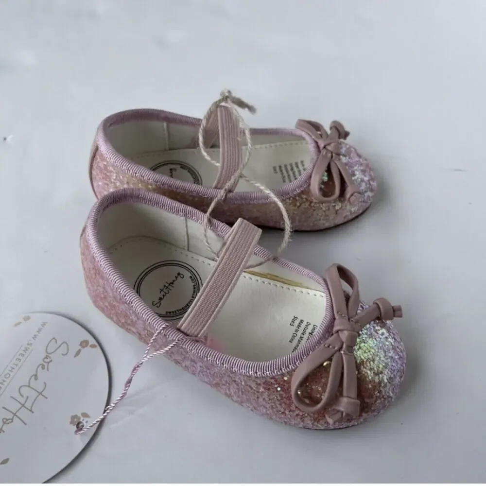 NWT SweetHoney Small Bow Glitter Ballet Flats Size 5